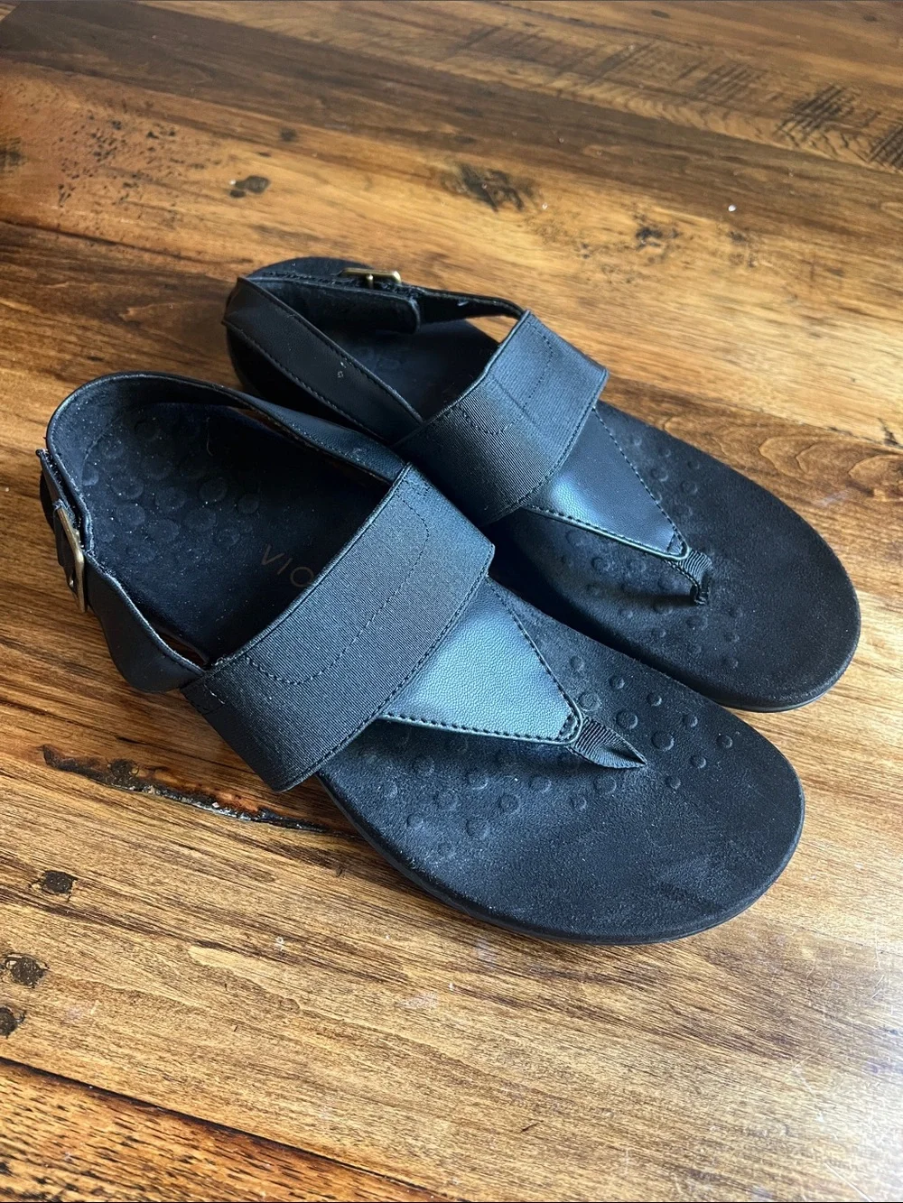 Vionic Sz 10 Adjustable T Strap Sandals Danita Black Confort